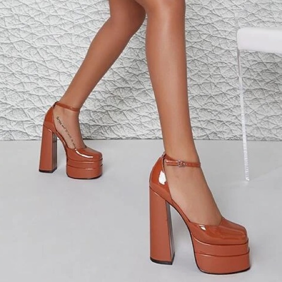 Shein patent leather double platform ankle strap Maryjane’s in brown - Picture 2 of 6